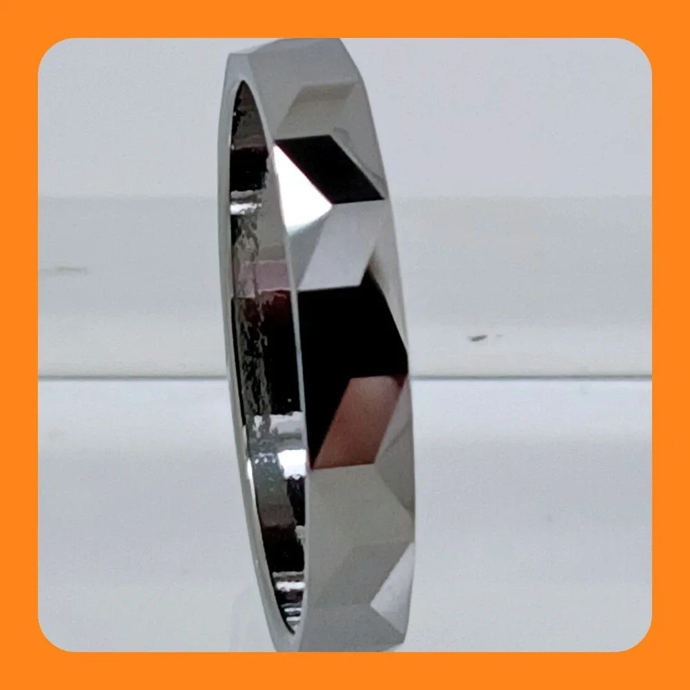 Vintage 90s Y2K Tungsten Faceted Geometric Band Ring Size 10.25 Silver 4mm New